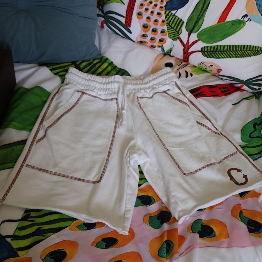 White Shorts with Brown Trim